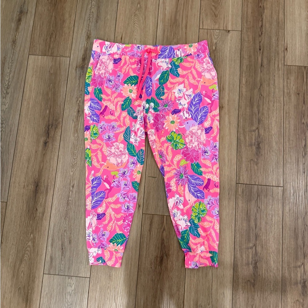 EUC - Lilly Pulitzer Lillabeth Joggers - Pink Isle Best of Friends - XL